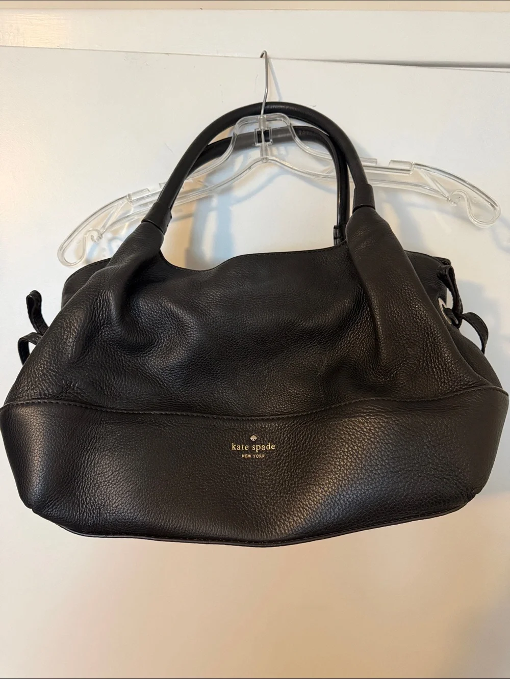 kate spade Black Pebbled Leather Shoulder Bag with Gold Logo